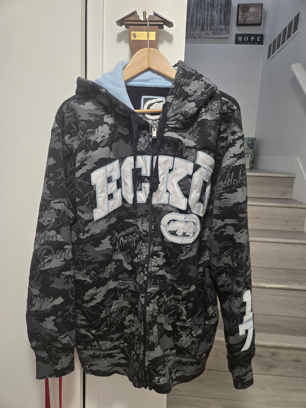 Y2K Vintage Ecko Unlimited Black Camo Zip Hoodie Size L